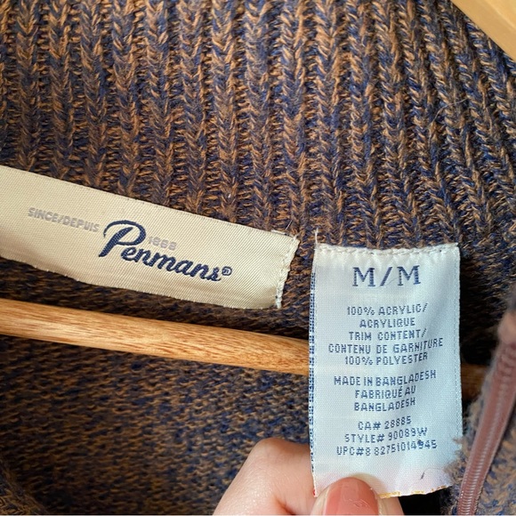 Vintage 90s Brown Half Zip Sweater with Suede Shoulders - Picture 2 of 5